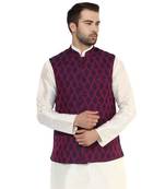 Blue printed blended cotton nehru-jacket