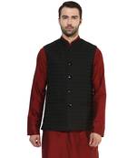 Black printed blended cotton nehru-jacket