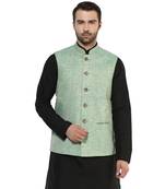 Blue plain blended cotton nehru-jacket