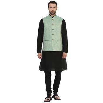 Blue plain blended cotton nehru-jacket 5