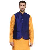 Blue plain blended cotton nehru-jacket