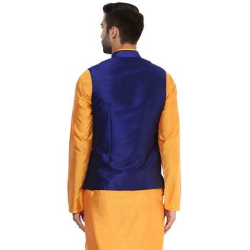 Blue plain blended cotton nehru-jacket 4