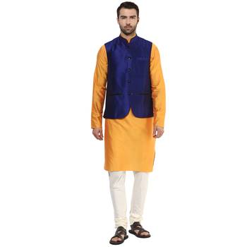 Blue plain blended cotton nehru-jacket 5