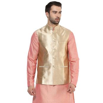 Beige plain blended cotton nehru-jacket 1