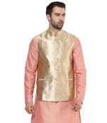 Beige plain blended cotton nehru-jacket