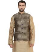 Blue printed blended cotton nehru-jacket