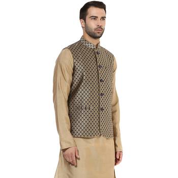 Blue printed blended cotton nehru-jacket 2