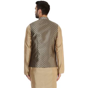 Blue printed blended cotton nehru-jacket 4