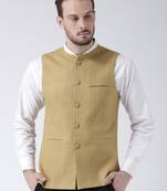 Beige plain blended cotton nehru-jacket