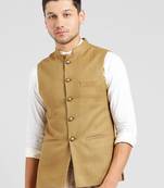 Beige plain blended cotton nehru-jacket