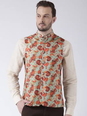 Multicolor printed blended cotton nehru-jacket 1