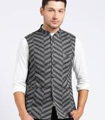 Grey printed blended cotton nehru-jacket