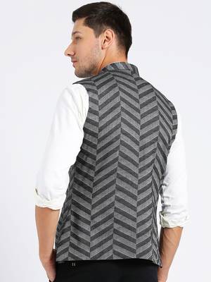 Grey printed blended cotton nehru-jacket 4
