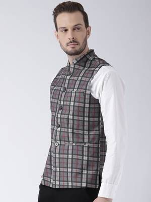 Grey printed blended cotton nehru-jacket 3