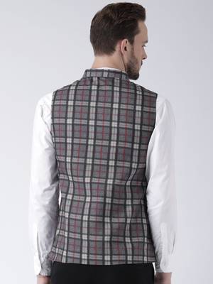 Grey printed blended cotton nehru-jacket 4