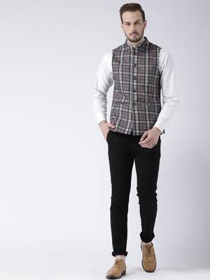 Grey printed blended cotton nehru-jacket 5