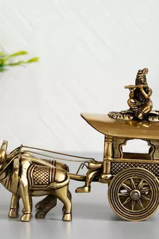 eCraftIndia Brass Brown Antique Finish Closed Bullock Cart Handcrafted Decorative Showpiece