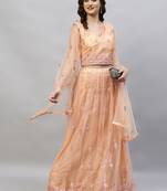 Angel Trends Orange Net Sequinned Semi Stitched Lehenga Choli with Dupatta