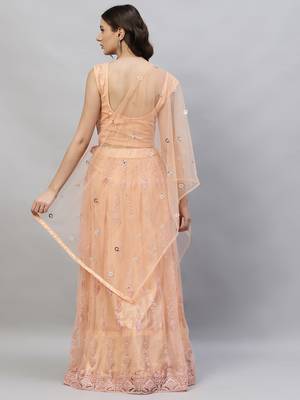 Angel Trends Orange Net Sequinned Semi Stitched Lehenga Choli with Dupatta 2