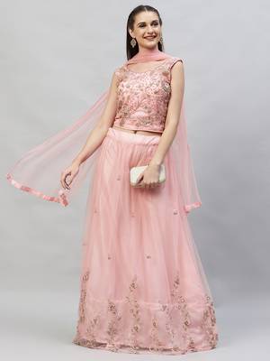 Angel Trends Pink Net Moti Semi Stitched Lehenga Choli with Dupatta 1