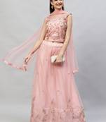 Angel Trends Pink Net Moti Semi Stitched Lehenga Choli with Dupatta