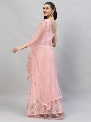 Angel Trends Pink Net Moti Semi Stitched Lehenga Choli with Dupatta 2