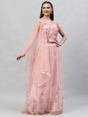 Angel Trends Pink Net Moti Semi Stitched Lehenga Choli with Dupatta 3