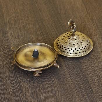 eCraftIndia Brass Antique Finish Dhoop Incense Burner with Peacock for Pooja Room and Temples 2