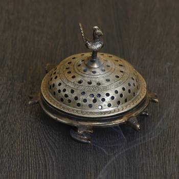 eCraftIndia Brass Antique Finish Dhoop Incense Burner with Peacock for Pooja Room and Temples 3