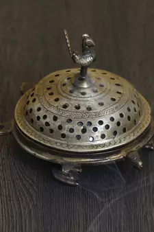 eCraftIndia Brass Antique Finish Dhoop Incense Burner with Peacock for Pooja Room and Temples