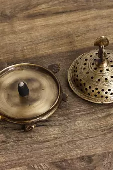 eCraftIndia Brass Antique Finish Dhoop Incense Burner with Peacock for Pooja Room and Temples