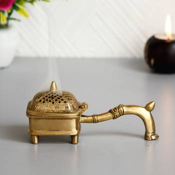 eCraftIndia Brass Antique Finish Dhoop Incense Burner for Pooja Room and Temple 2
