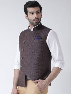 Blue printed blended cotton nehru-jacket 2