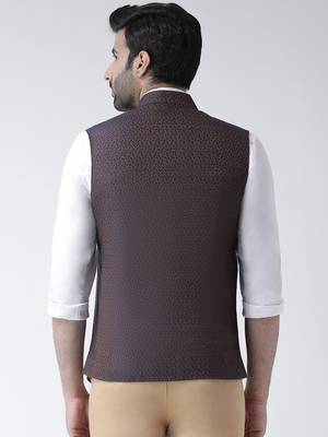 Blue printed blended cotton nehru-jacket 3