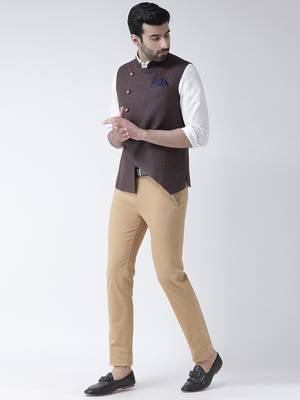 Blue printed blended cotton nehru-jacket 4
