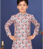 Boy's Light Pink Cotton Printed Kurta Churidar