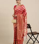 Pink woven banarasi silk saree with blouse