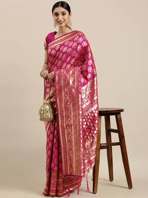 Magenta woven banarasi silk saree with blouse 1