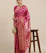 Magenta woven banarasi silk saree with blouse