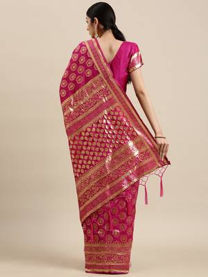 Magenta woven banarasi silk saree with blouse 2