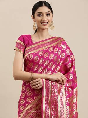 Magenta woven banarasi silk saree with blouse 3