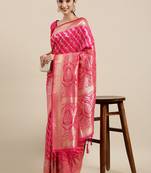 Magenta woven banarasi silk saree with blouse