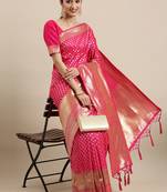 Magenta woven banarasi silk saree with blouse