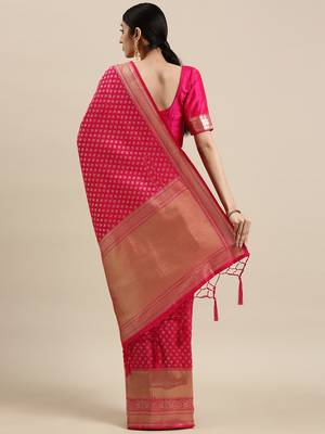 Magenta woven banarasi silk saree with blouse 2