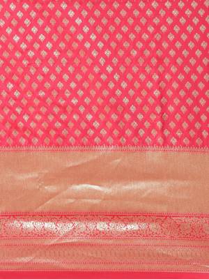 Pink woven banarasi silk saree with blouse 4