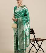 Green woven banarasi silk saree with blouse