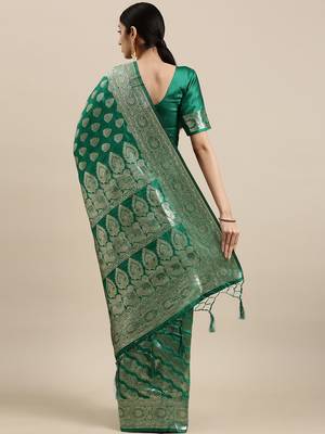 Green woven banarasi silk saree with blouse 2