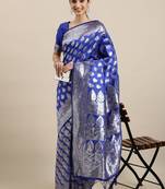 Blue woven banarasi silk saree with blouse