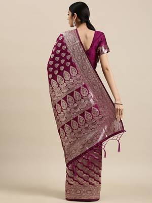 Purple woven banarasi silk saree with blouse 2
