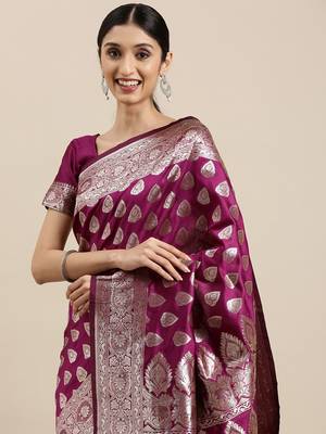 Purple woven banarasi silk saree with blouse 3